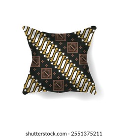 Pillow mockup with geometric traditional batik pattern vector