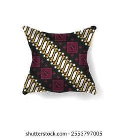 Pillow mockup with geometric traditional batik pattern design