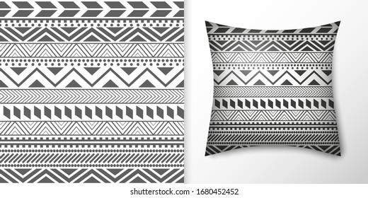 Pillow mockup icon isolated on white background. Vector illustration design for tribal cushion case mockup icon. Pillowslip cover template. Ornament pillow for decoration interior, yoga.