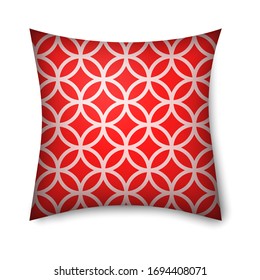 Pillow mockup icon isolated on white background. Vector illustration design for cute cushion case mockup icon. Pillowslip red cover template. Ornament pillow for decoration interior, yoga.