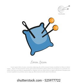 Pillow for needles and pins. Handmade products icon. Vector illustration
