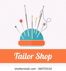 The pillow  for needles thread needle vector illustration. Sewing equipment. Cushion for needles. Flat icon for tailor shop.