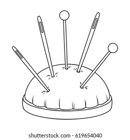 Pillow for needles.Sewing or tailoring tools kit single icon in outline style vector symbol stock illustration.