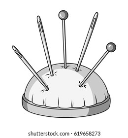 Pillow for needles.Sewing or tailoring tools kit single icon in monochrome style vector symbol stock illustration.