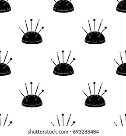 Pillow for needles.Sewing or tailoring tools kit single icon in black style vector symbol stock illustration.
