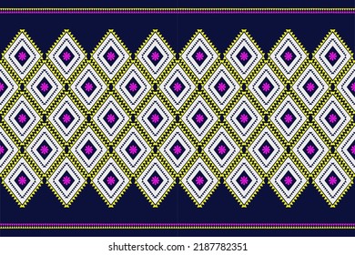 Pillow pattern geometric style . Aztec tribal Thai fabric art print. Ethnic Vector for Textile, Wallpaper, Home decor, Apparel, Carpet,Curtains-Bedding-Pillows. Background blue on Thai fabric design