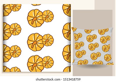 Pillow patterns, pumpkin patterns on white background, with flat design style. Suitable print templates used for pillow patterns, curtains, curtains, cards, gift paper, scarves, sheets