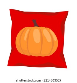 Pillow with pumpkin pattern. Pumpkin applique on a pillow. Illustrated vector element.