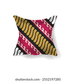 Pillow realistic mockup with traditional batik motif pattern isolated