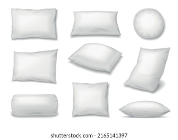 Pillow realistic set of isolated icons with soft white pillows of various shape from different angles vector illustration