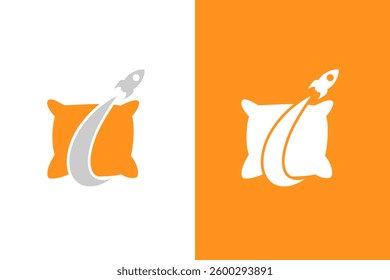 Pillow and rocket logo combination. Comfortable pillow logotype design template.