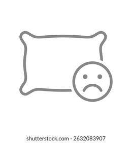 Pillow with sad face line icon. Orthopedic pillow symbol. Vector illustration.