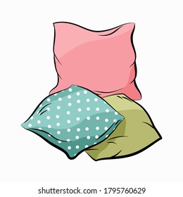 Pillow set. Colorful cartoon style illustration. Vector isolated on a white background.