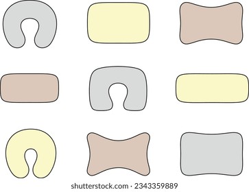 Pillow set flat sketch. Headrest design. Accessory CAD mockup. Fashion technical drawing template. Vector illustration.