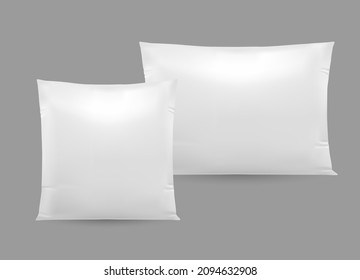 Pillow Set Mockup isolated on gray background. 3d vector realistic template. Rectangle and square shape. Ready for your design. Front view. EPS10. 