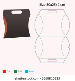 Pillow Shaped Paper box with Handle for multipurpose use - Template - Die cut