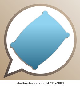 Pillow sign illustration. Bright cerulean icon in white speech balloon at pale taupe background. Illustration.