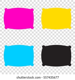 Pillow sign illustration. CMYK icons on transparent background. Cyan, magenta, yellow, key, black.