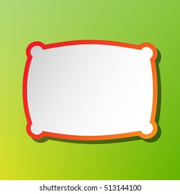 Pillow sign illustration. Contrast icon with reddish stroke on green backgound.