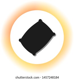 Pillow sign illustration. Dark icon with shadow on the glowing circle button. Illustration.