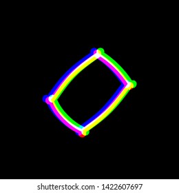 Pillow sign illustration. Red, green and blue unfocused contour icon at black background. Illustration.