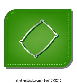 Pillow sign illustration. Silver gradient line icon with dark green shadow at ecological patched green leaf. Illustration.