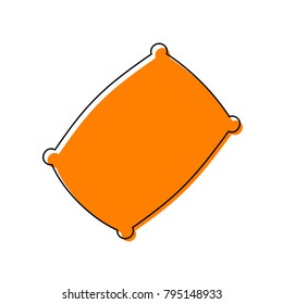 Pillow sign illustration. Vector. Black line icon with shifted flat orange filled icon on white background. Isolated.
