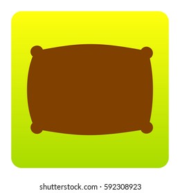 Pillow sign illustration. Vector. Brown icon at green-yellow gradient square with rounded corners on white background. Isolated.