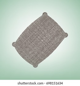 Pillow sign illustration. Vector. Brown flax icon on green background with light spot at the center.
