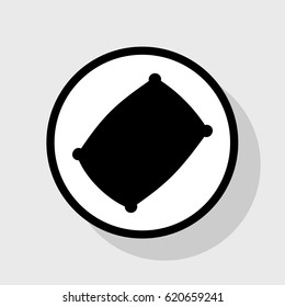 Pillow sign illustration. Vector. Flat black icon in white circle with shadow at gray background.
