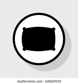 Pillow sign illustration. Vector. Flat black icon in white circle with shadow at gray background.