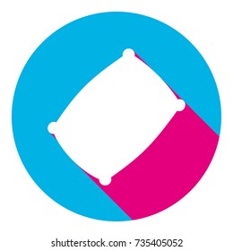 Pillow sign illustration. Vector. Flat white icon with mexican pink shadow inside sky blue(S and G) circle at white background. Isolated. Trend colors in 2017.