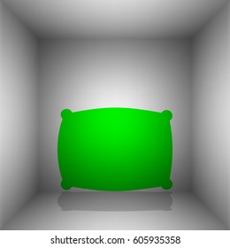 Pillow sign illustration. Vector. Green icon with shadow in the room.