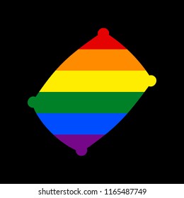 Pillow sign illustration. Vector. Icon with colors of LGBT flag at black background.