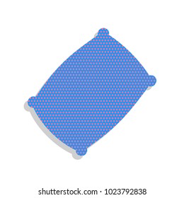 Pillow sign illustration. Vector. Neon blue icon with cyclamen polka dots pattern with light gray shadow on white background. Isolated.