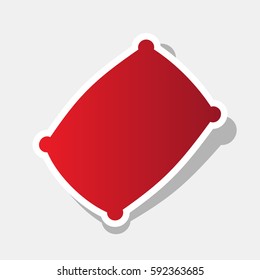Pillow sign illustration. Vector. New year reddish icon with outside stroke and gray shadow on light gray background.