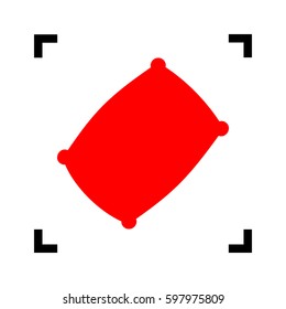 Pillow sign illustration. Vector. Red icon inside black focus corners on white background. Isolated.
