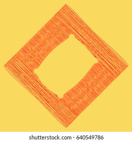 Pillow sign illustration. Vector. Red scribble icon obtained as a result of subtraction rhomb and path. Royal yellow background.