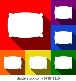 Pillow sign illustration. Vector. Set of icons with flat shadows at red, orange, yellow, green, blue and violet background.