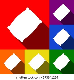 Pillow sign illustration. Vector. Set of icons with flat shadows at red, orange, yellow, green, blue and violet background.