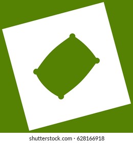 Pillow sign illustration. Vector. White icon obtained as a result of subtraction rotated square and path. Avocado background.