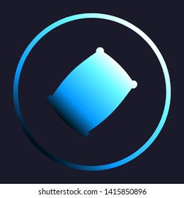 Pillow sign illustration. White, cyan and blue gradient icon as round button in white shell at dark blue background. Illustration.
