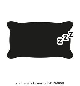 Icono De Silueta De Almohada Con Símbolo Zzz. Dormir Y Descansar Pictograma Sólido. Ilustración vectorial aislada.