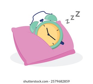 Pillow with with a Sleeping Alarm Clock stock illustration