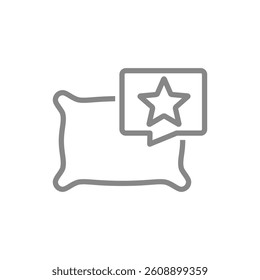 Pillow with star in speech bubble line icon. Comfortable pillow for sleep symbol. Vector illustration.