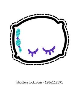 Pillow stitched frame illustration. Good night, sweet dreams sticker, patch. Dash line flat drawing