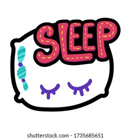 Pillow stitched frame illustration. Sleep lettering. Good night, sweet dreams sticker, patch