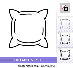 Pillow thin line icon. Cushion banner in flat style. Pillowcase poster. Linear pictogram. Simple illustration, outline symbol. Vector sign isolated on white. Editable stroke icons without fill