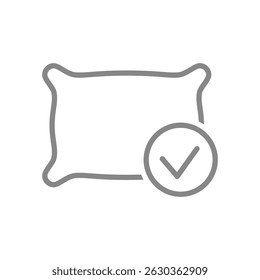 Pillow with tick checkmark line icon. Pillow verification, authentication symbol. Vector illustration.