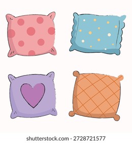 Kissen in verschiedenen Stil doodle Sammlung Set. Cartoon ClipArt handgezeichnet von Kissen Cartoon für Buch, Geschichte, Objekt, Design